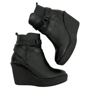 Pierre Hardy Leather Platform Wedge Boots Size 36 Black Ankle Booties Chunky